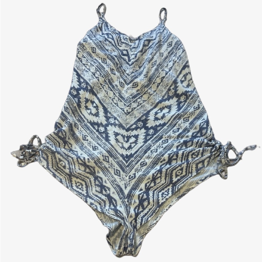 Billabong Blue and White Geometric Romper